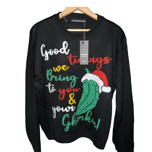 Threadbare Plus Christmas Gherkin Women's Knit Sweater In Black Size 14US - Picture 6 of 15